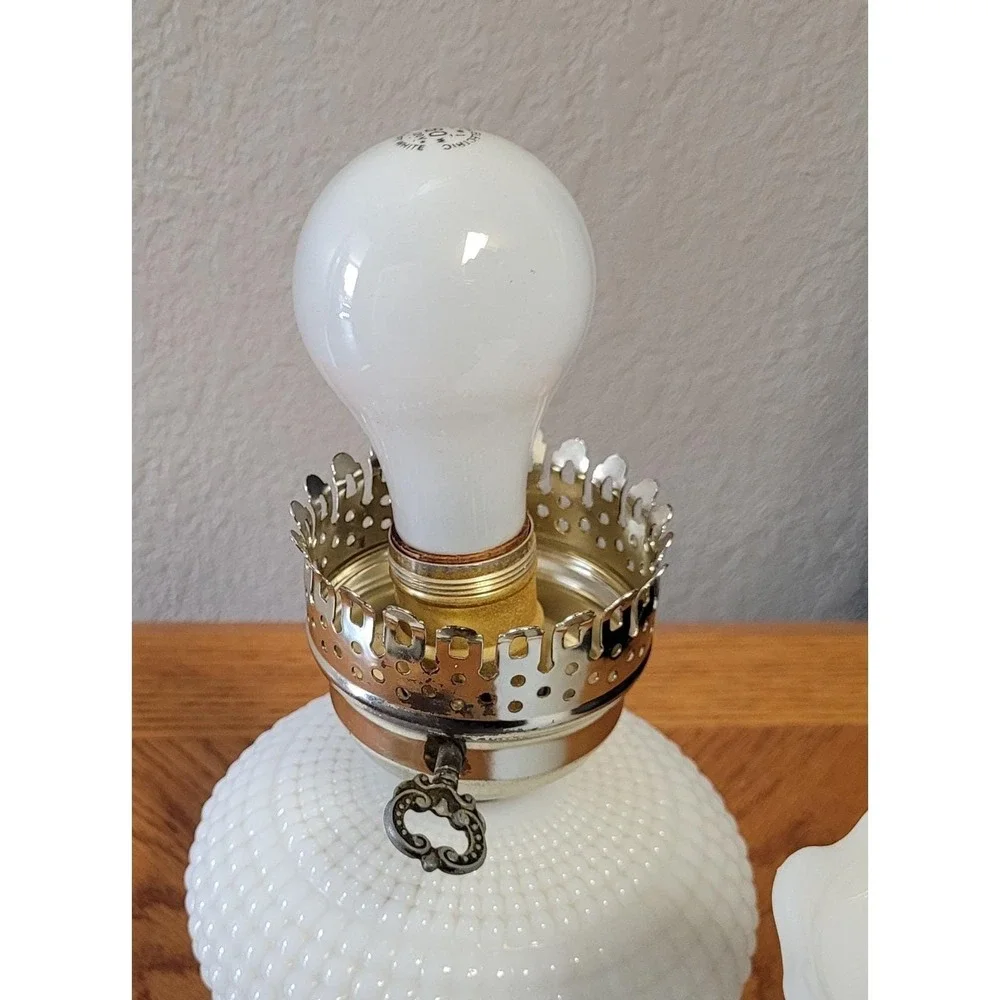Unbranded Milk Glass Hobnail Hurricane Lamp Vintage 1960s - Read As Is